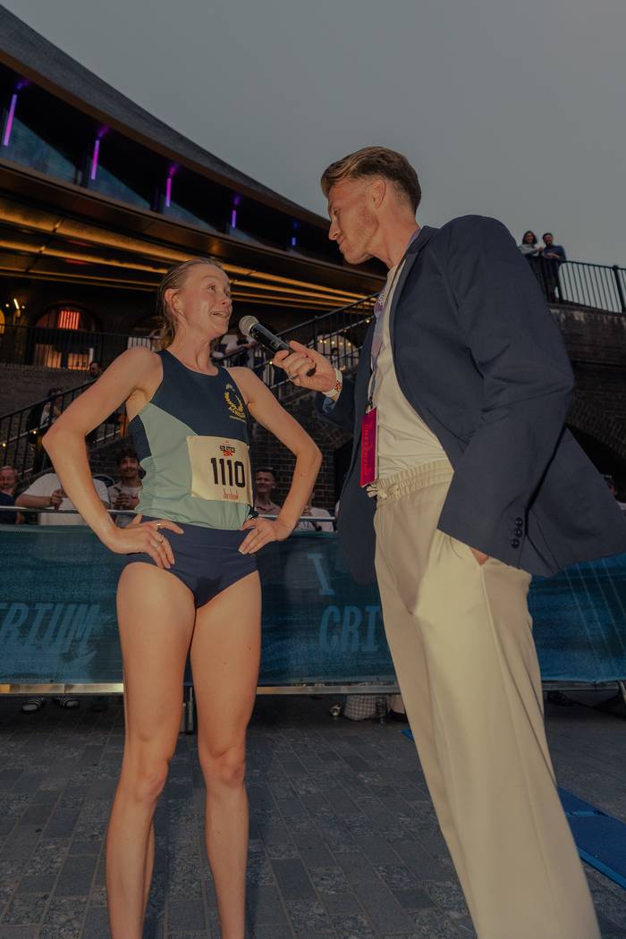 Lloyd interviewing a runner after the 3K Solstice